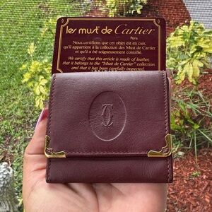 Cartier Burgundy Leather Compact Wallet with COA card